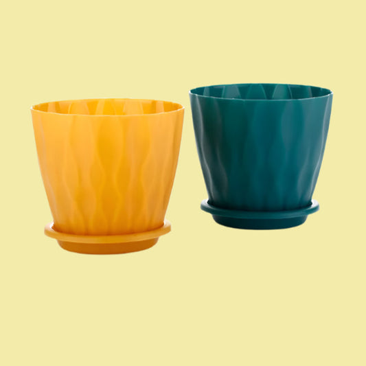 Colorful Plastic Flower Pots 6-Inch  Set of 2 (Yellow & Teal )